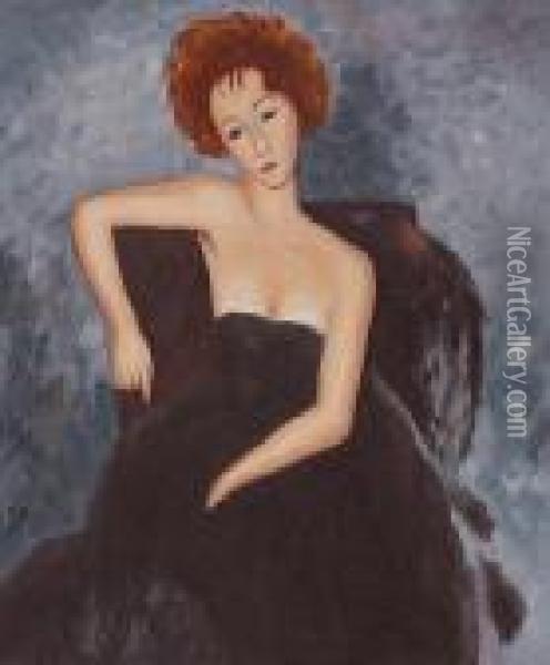 Young Redhead In An Evening Dress Oil Painting - Amedeo Modigliani