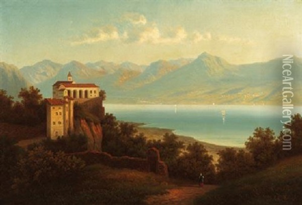 Blick Auf Den Lago Maggiore Mit Dem Kloster Madonna Del Sasso Oil Painting - Eduard Hein