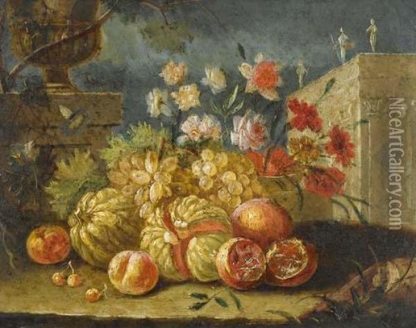 Stilleben Mit Fruchten Und Blumen. Oil Painting - Jan Baptist Brueghel