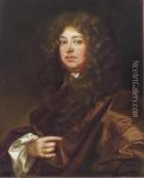Portrait Of A Gentleman Wearing A Brown Robe Oil Painting - Sir Peter Lely