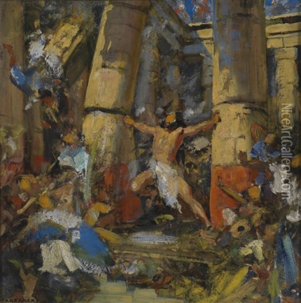 Der Tanzenden Simson (samson) Oil Painting - Johann Victor Kramer