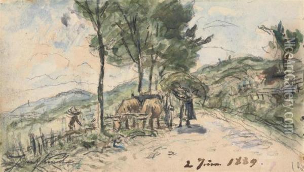 Paysanne Et Son Attelage De Boeufs (recto); Attelage De Boeufs Surla Route (verso) Oil Painting - Johan Barthold Jongkind