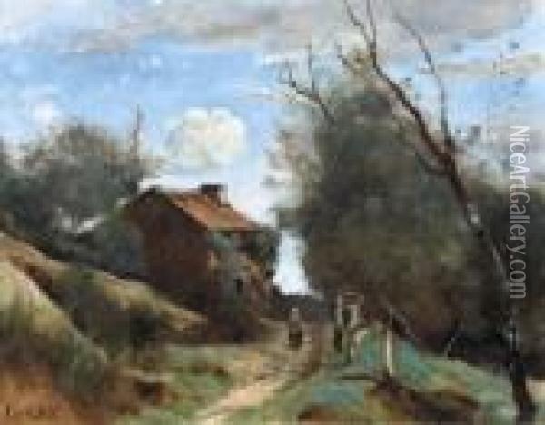 Chemin Conduisant Vers Une Maison Dans La Campagne Oil Painting - Jean-Baptiste-Camille Corot