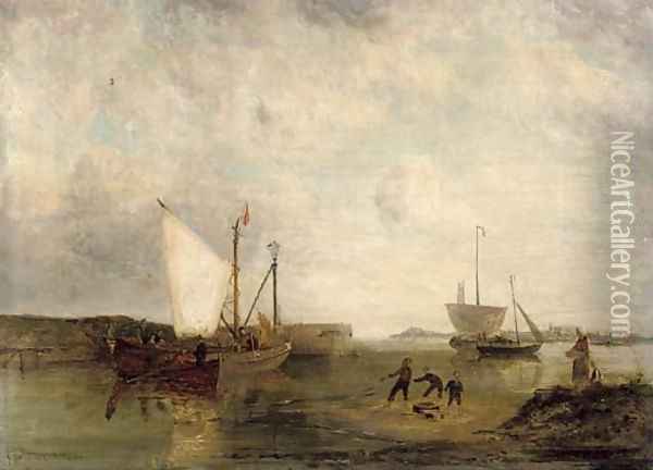 Fishing boats on the Zuider Zee, Holland Oil Painting - Pieter Christiaan Cornelis Dommersen