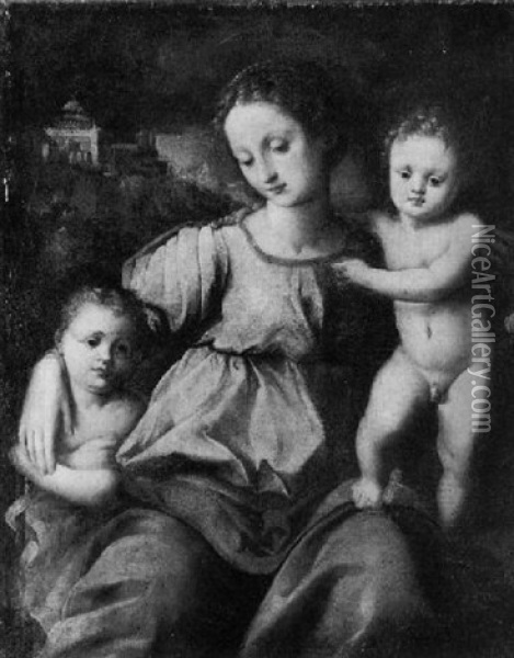 Madonna Mit Kind Und Johannesknaben Oil Painting - Domenico Puligo