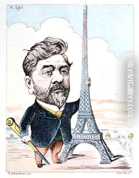 Gustave Eiffel 1832-1923 with his best known construction the Eiffel Tower Oil Painting - Charles Gilbert-Martin