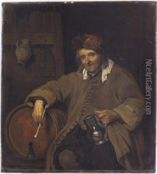Alter Mann Mit Tonpfeife Und Weinkrug Oil Painting - Willem van Mieris