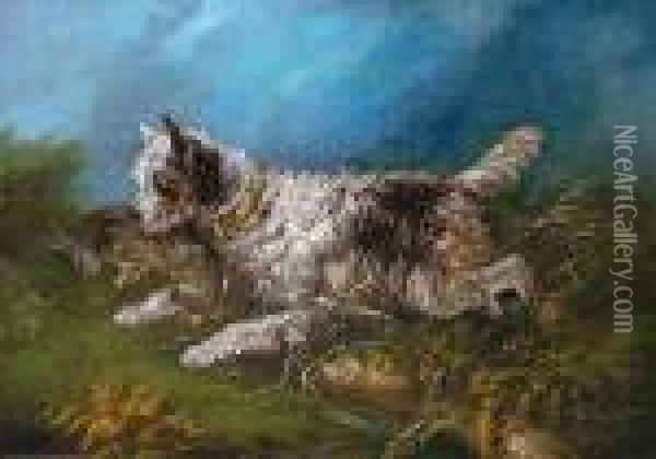 Terrier Running With A Hare Oil Painting - George Armfield
