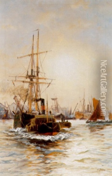 Shipping On The Thames Oil Painting - Edward Henry Eugene Fletcher