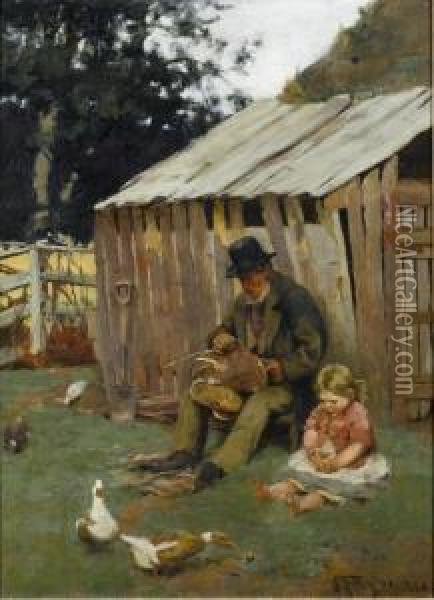 Feeding The Ducks Oil Painting - James Fraser Taylor