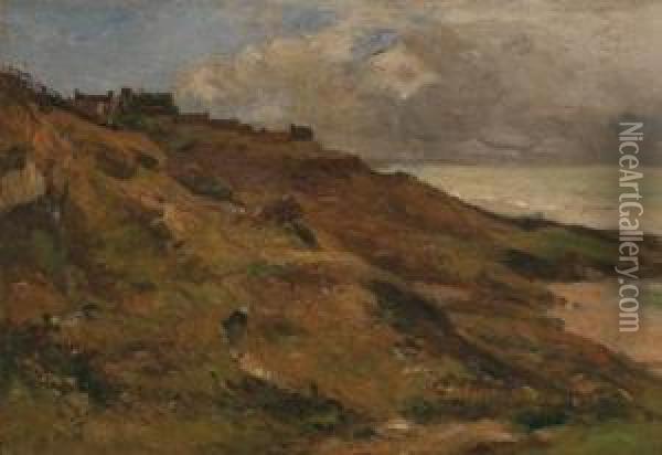 Coastal Landscape In Pas-de-calais With A High-lying Village Oil Painting - Jean Baptiste Antoine Guillemet
