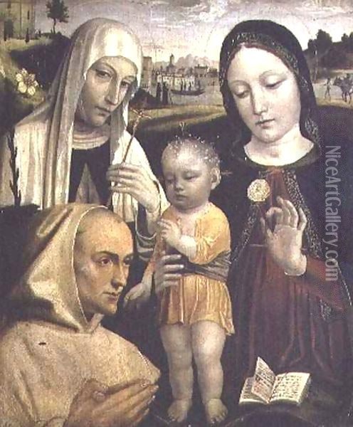 Madonna and Child, St Catherine and the Blessed Stefano Maconi Oil Painting - Ambrogio Borgognone