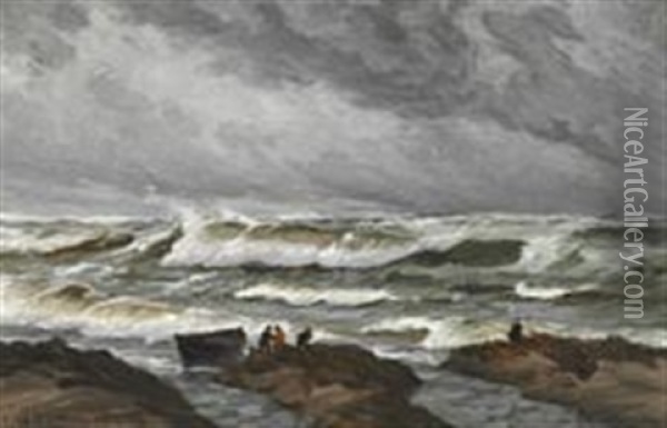 Storm. Skagen Oil Painting - Carl Ludvig Thilson Locher