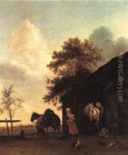 Bauernfamilie Vor Einem Stall Oil Painting - Paulus Potter