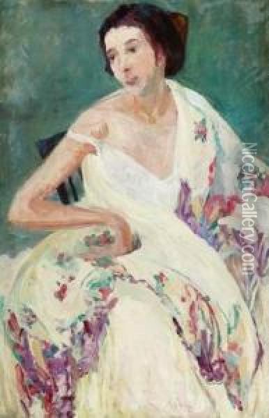 Woman In A Flowered Gown Oil Painting - Sarah Sewell Munroe