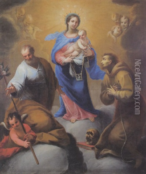 Madonna Con Bambino E I Santi Giuseppe E Francesco Oil Painting - Francesco Conti