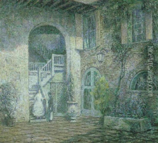 Courtyard In Moonlight Oil Painting - Wilson Henry Irvine