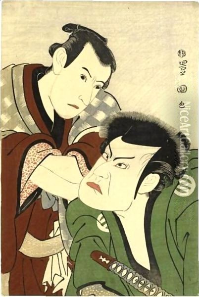 Kataoka Nizaemon VII As Kyogoku Takumi And Ichikawa Yaozo III As Keyamura Rokusuke Oil Painting - Utagawa Toyokuni
