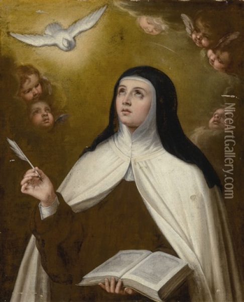 Saint Theresa Surrounded By Angels Oil Painting - Bartolome Esteban Murillo