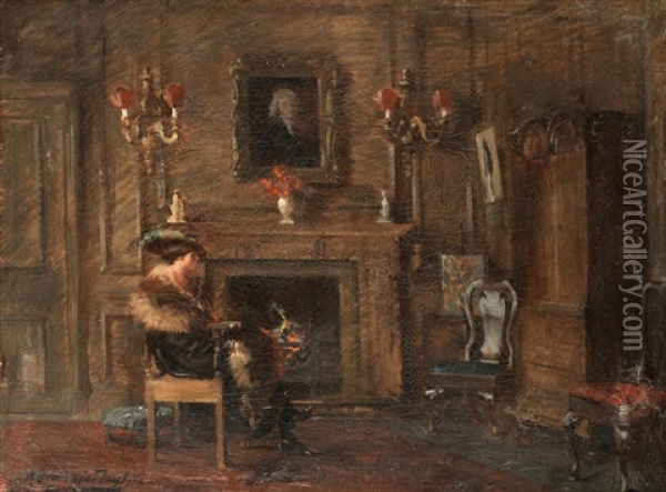 Lady Seated By The Fire Oil Painting - Albert Chevallier Tayler
