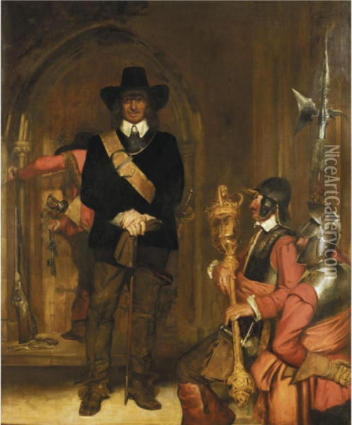 Oliver Cromwell Imprisoning King Charles I Oil Painting - Alexander Christie