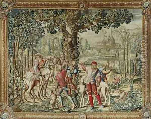 The Hunts of Maximilian Leo The Stag Hunt The Report Oil Painting - Orley, Bernard van