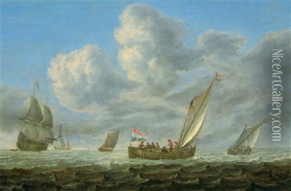 Zwei Dreimaster Und Fischerboote Auf Bewegter See Oil Painting - Bonaventura Peeters the Elder