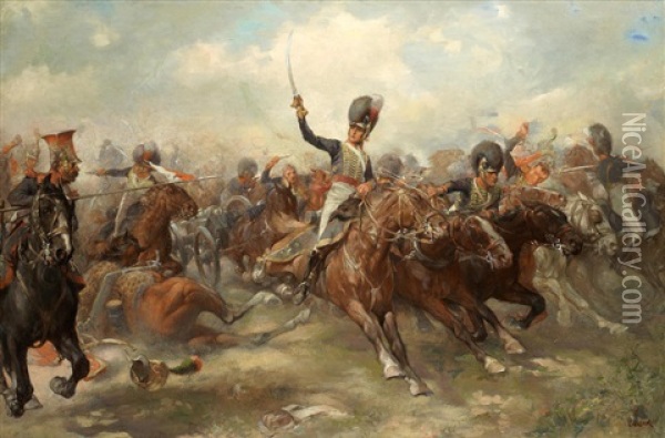 Captain Norman Ramsey, R.h.a. Saving The Guns Of Bull's Troop At The Battle Of Fuentes De Onoro 5th May 1811. Oil Painting - Christopher Clark