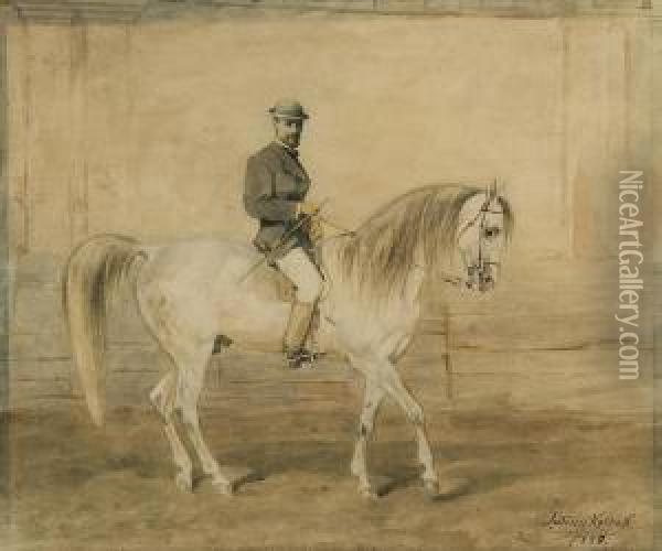 Rider On A White Horse Oil Painting - Juliusz Kossak