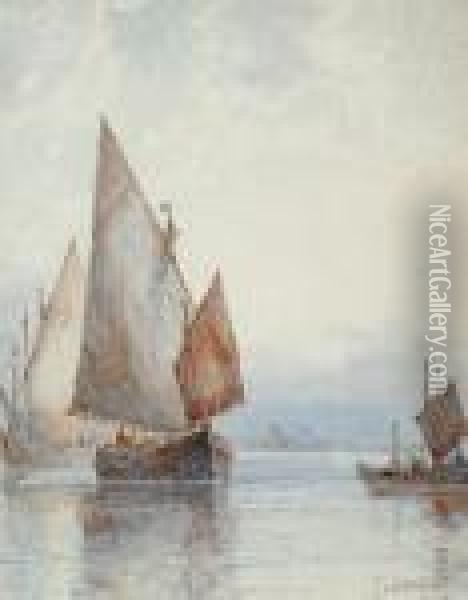 Vessels In An Estuary Oil Painting - Frederick James Aldridge