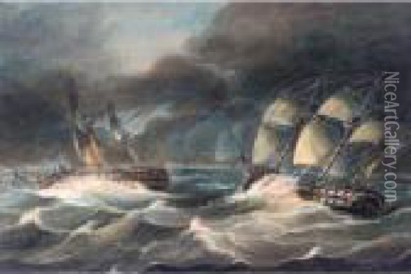 H.m.s.vanguard And H.m.s Alexander Off Toulon Oil Painting - Nicholas Pocock