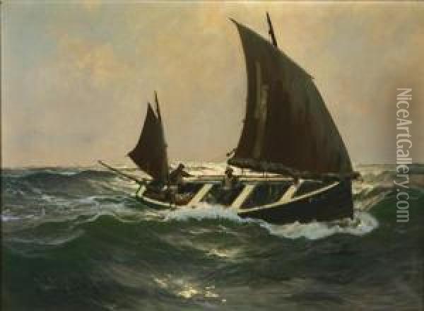 Fishermen Returning Oil Painting - Karl Rohwedder-Ruge