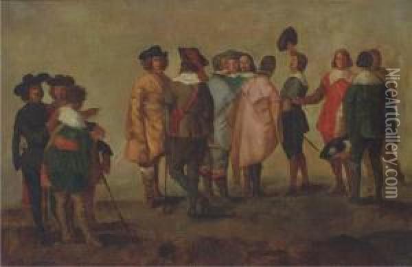 Elegant Gentlemen Conversing Oil Painting - Diego Rodriguez de Silva y Velazquez