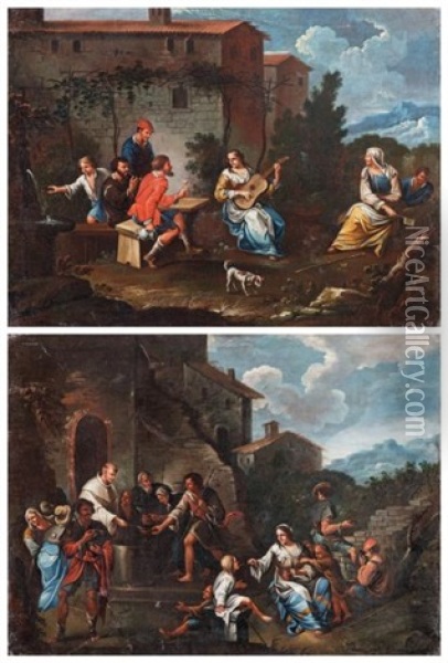 Familles De Bohemiens (pair) Oil Painting - Pietro Domenico Oliviero