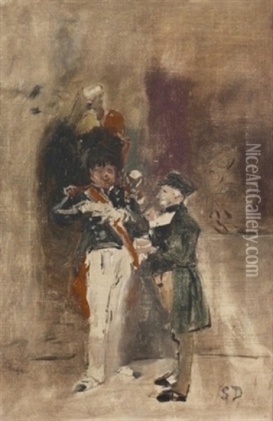 Soldat Und Burger Im Zwiegesprach Oil Painting - Simon Durand