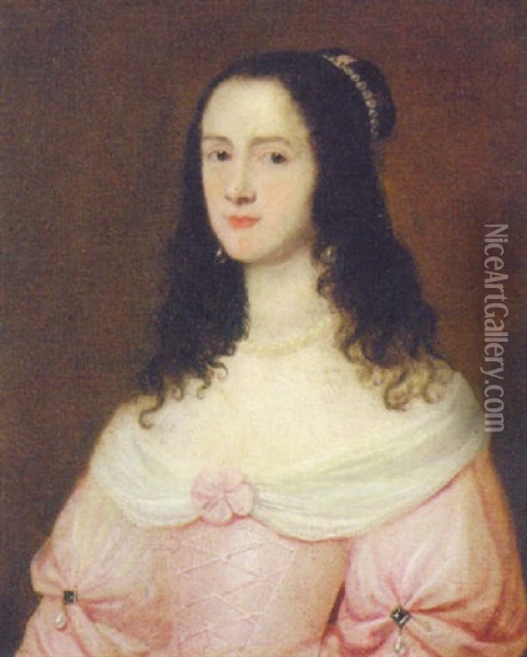 Portrait Of A Lady In A Pink Dress Oil Painting - Jacob Oost the Elder