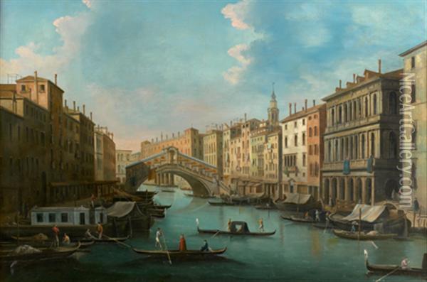Vue Du Grand Canal Avec Le Pont Du Rialto Oil Painting - Giuseppe Bernardino Bison