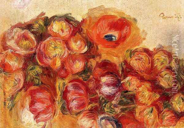 Study Of Flowers Anemones And Tulips Oil Painting - Pierre Auguste Renoir