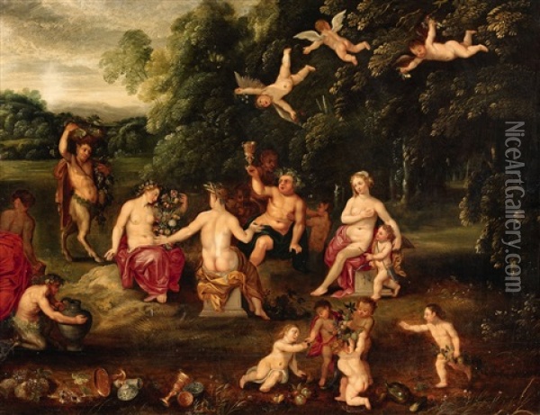 A Landscape With Nymphs And Bacchantes Oil Painting - Hendrick van Balen