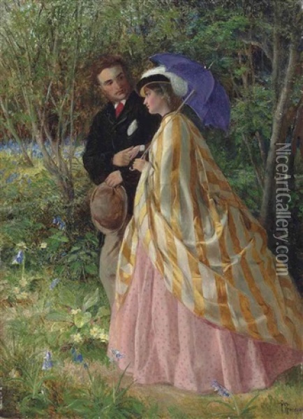 Lovers Conversing In A Bluebell Wood Oil Painting - John Bagnold Burgess