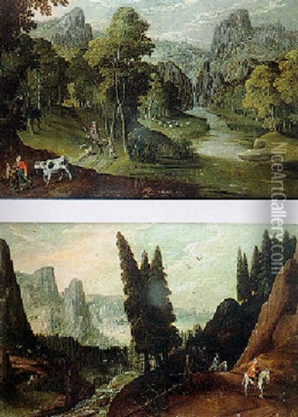 Paysage Aux Cavaliers Oil Painting - Joos de Momper the Younger