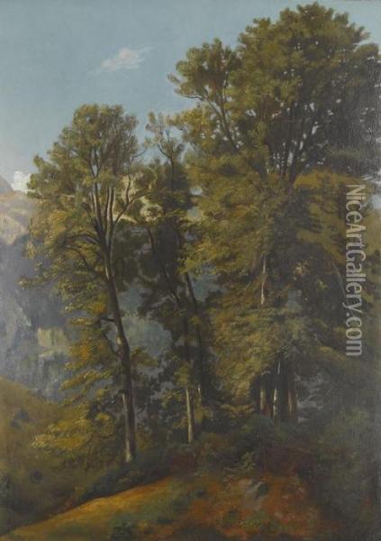 Berglandschaft Mit Einer Waldlichtung Oil Painting - Jean Philippe George-Juillard