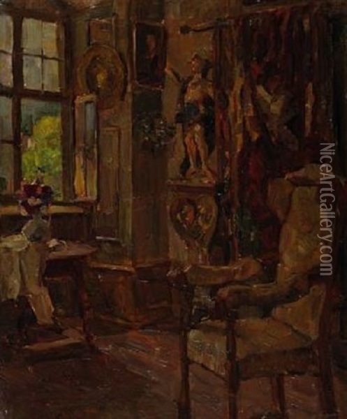 Interieur Oil Painting - Franz Wallischeck