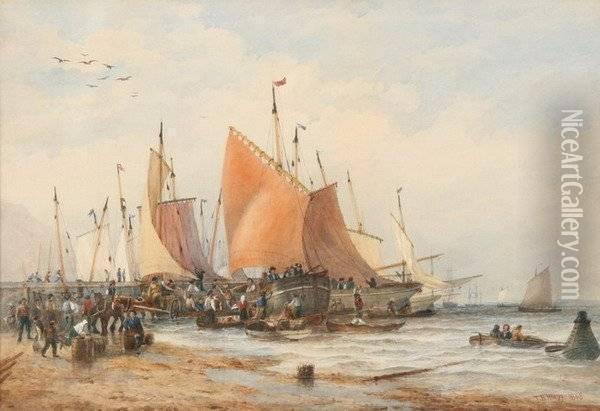 Unloading The Catch Oil Painting - Thomas Bush Hardy