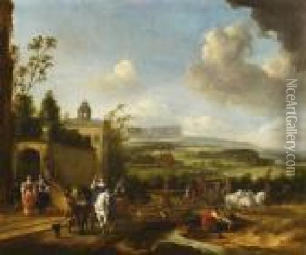 Der Aufbruch Derjagdgesellschaft Oil Painting - Pieter Wouwermans or Wouwerman