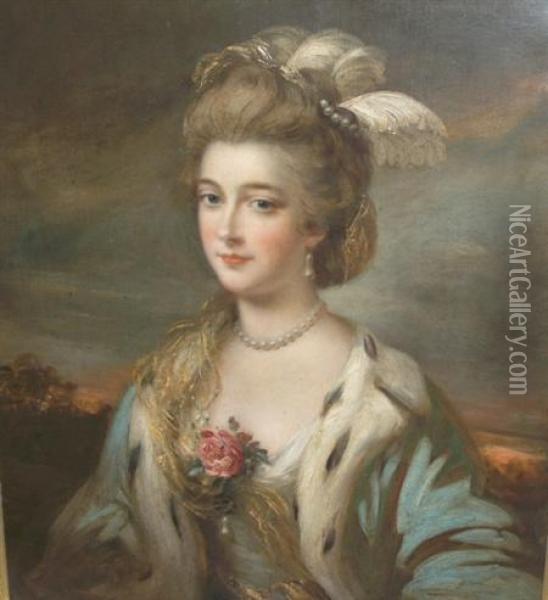 Portrait Of A Lady In Blue And Ermine Oil Painting - Thomas Gainsborough