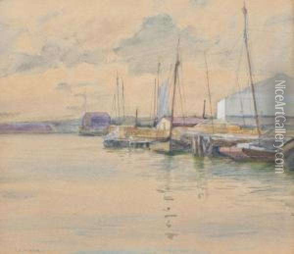 New England Dockside Scene Oil Painting - Bertha Eversfield Perrie