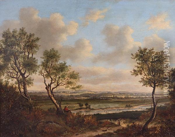 River Landscape With Traveller Resting Beneatha Tree Oil Painting - Patrick, Peter Nasmyth