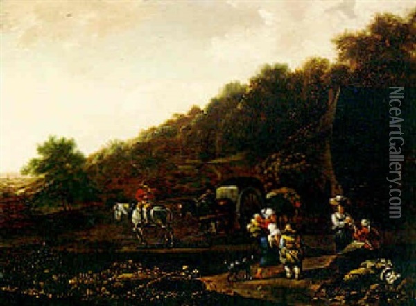 Peasants Meeting On A Country Road By A Horse And Cart Oil Painting - Job Adriaensz Berckheyde