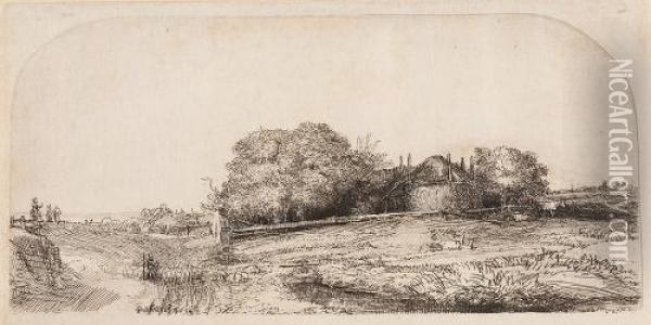 Landschaft Mit Heuschober Und Schafherde Oil Painting - Rembrandt Van Rijn